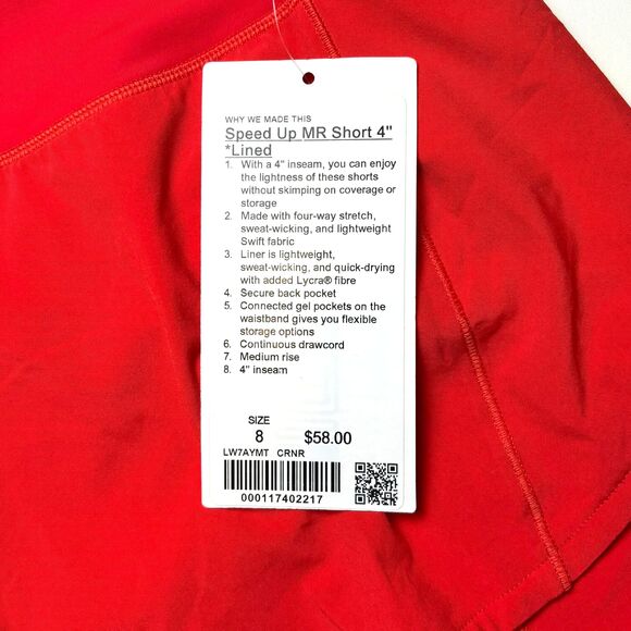 Lululemon Speed Up Mid-Rise Short 4" *Carnation Red - Picture 7 of 9